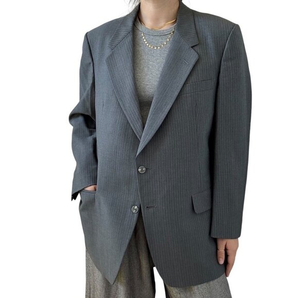 Vintage Christian Dior Gray Wool Pinstripe Oversized Blazer Sport Coat 44R - Picture 9 of 11